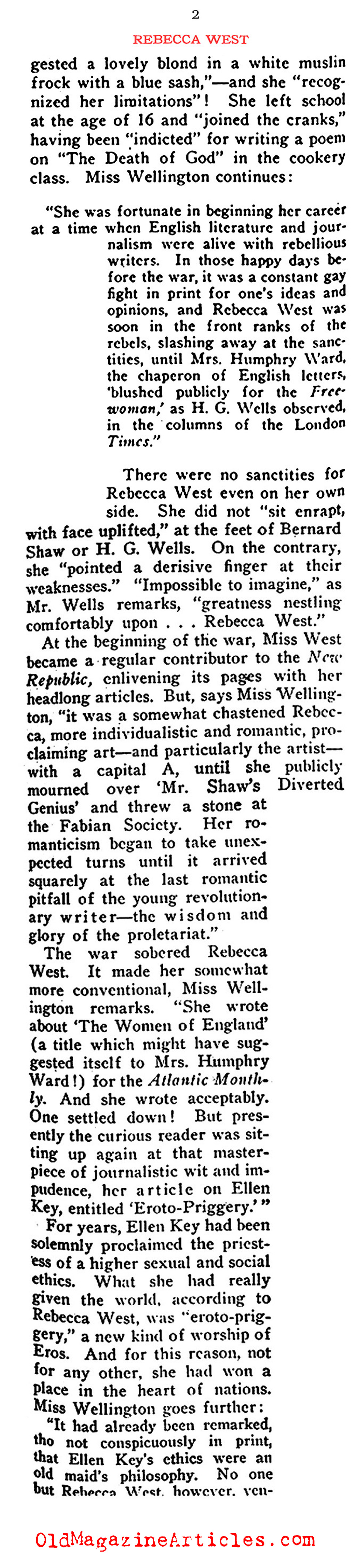 Rebecca West: <i>The Last Birth of Time</i> (Current Opinion, 1921)